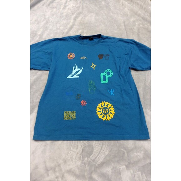 OBEY Men's XL Blue Get In The Groove Frog Casual Full Graphic T Shirt - Picture 1 of 5